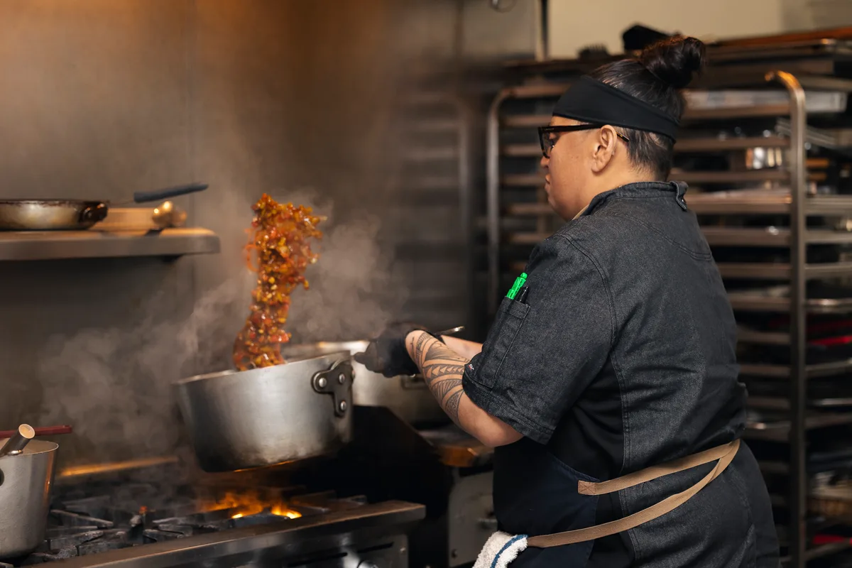 The Pinx kitchen team plating during service